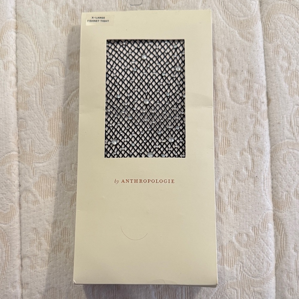 NWT Anthropologie Black with Rhinestones Fishnet Tights